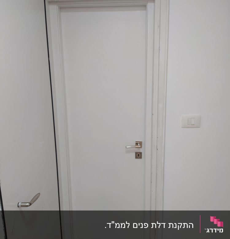 דלת לבנה עם ידית מתכת כסופה